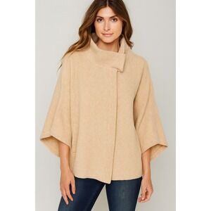 MOTH Anthropologie Wool Cardigan Sweater Women's Sz M Beige Knit Kimono Sleeves